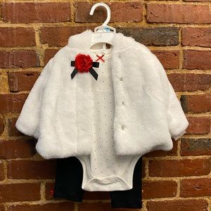 Little Me 3 piece outfit with fur coat 6m